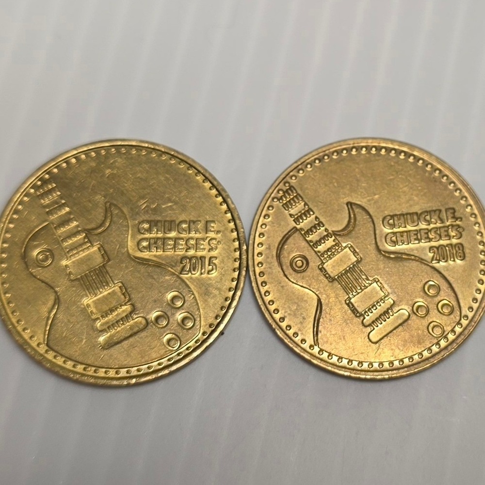 Chuck‎ E Cheese Rocks Arcade Tokens 2015 2018 Guitar Design Lot of 2